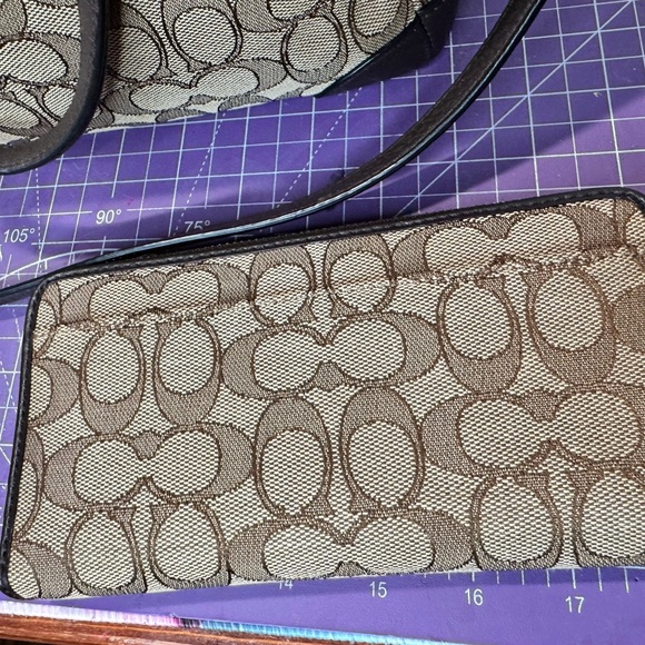 Coach Kelsey satchel in signature jacquard with leather trim w/matching wallet - Picture 2 of 9